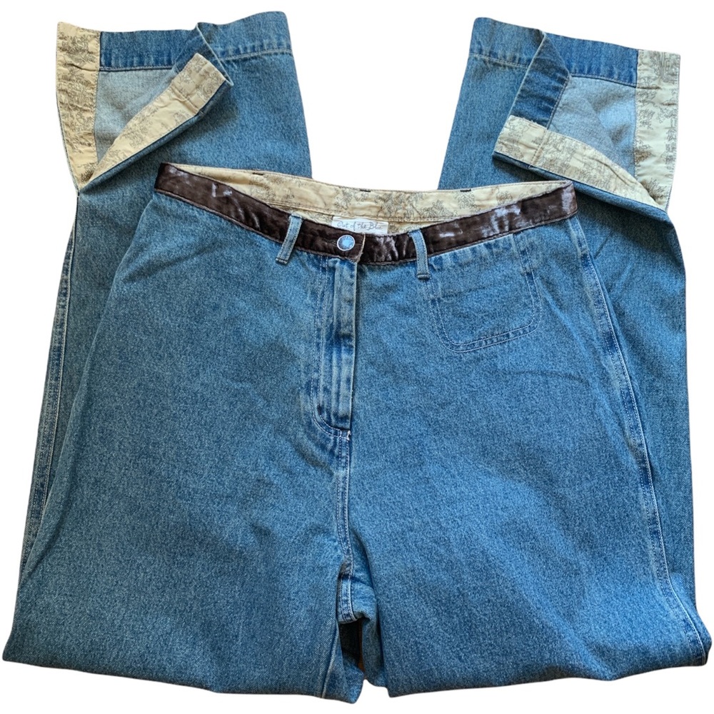 J. JILL High Waisted Velvet Trimmed Denim Jeans I’m Vintage Wash - SZ 12 NWT